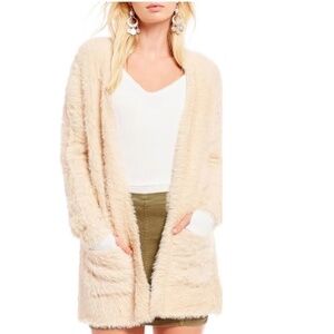 Free People | Faux Fur Eyelash Open Front Cardigan  | Almond | Small | AEUC